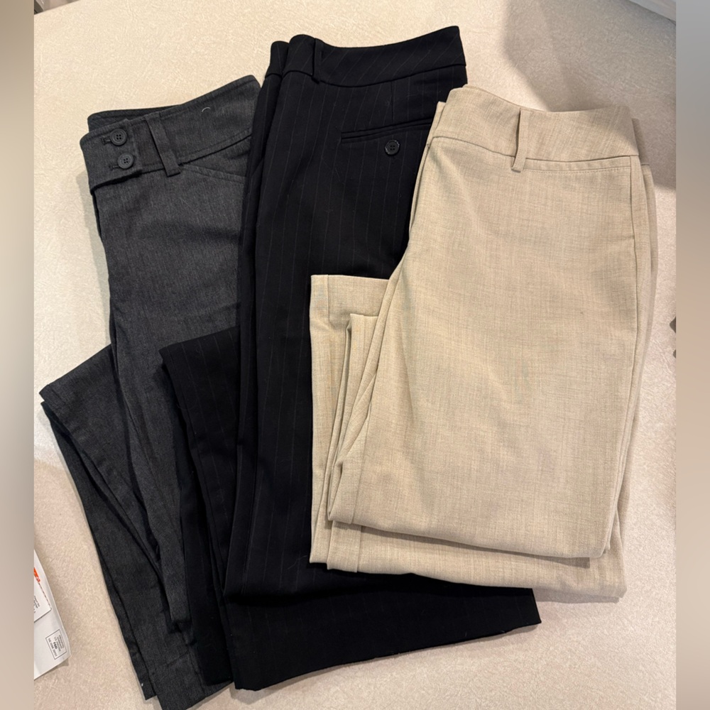 New York & Company Black pinstripe, Charcoal and Beige Boot Cut Pants 6 tall